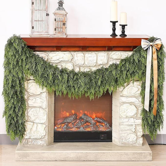 ❄️🎄Oveallgo® Artificial Cedar Garland🇺🇸Green Pine Garland for Table, Mantel, Wall – Perfect for Indoor & Outdoor Christmas Decorations