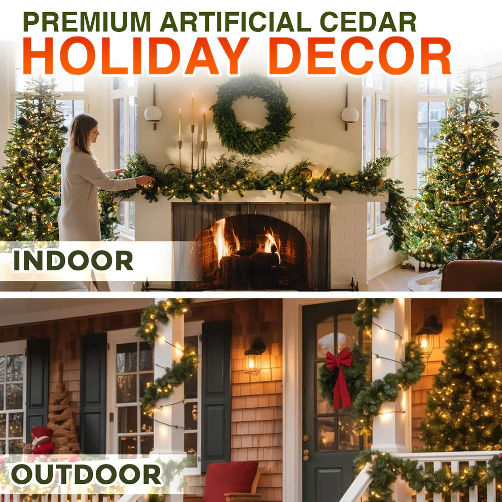 ❄️🎄Oveallgo® Artificial Cedar Garland🇺🇸Green Pine Garland for Table, Mantel, Wall – Perfect for Indoor & Outdoor Christmas Decorations