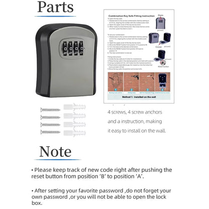 1Pc Wall-Mounted Key Storage Box, Password Key Box, Outdoor Resettable Secret Code Lock Safe Lock Box, Storage Safe