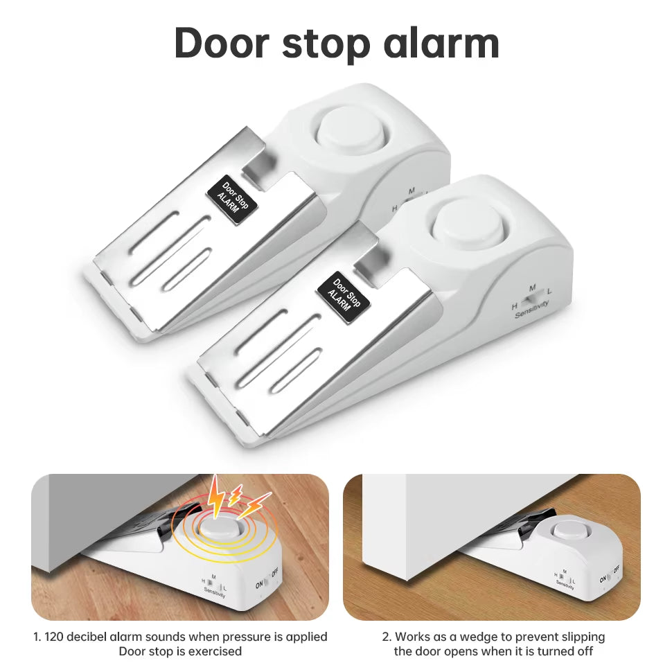 Wireless Door Stop Alarm System120Db with Door Lock Home Security Kit Anti-Theft System Portable Door Stoppers Alarm Siren