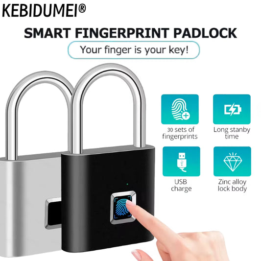 Keyless USB Rechargeable Fingerprint Lock Smart Home Padlock Waterproof Door Lock Quick Unlock Portable Anti-Theft Padlock
