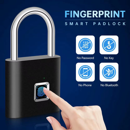 Keyless USB Rechargeable Fingerprint Lock Smart Home Padlock Waterproof Door Lock Quick Unlock Portable Anti-Theft Padlock