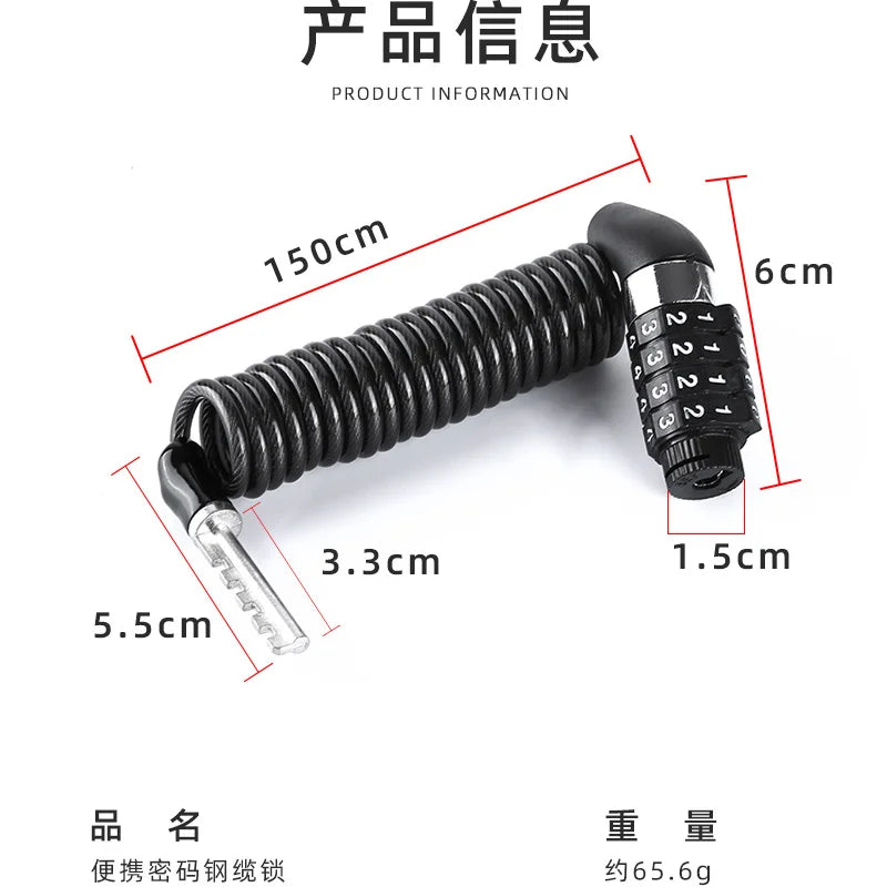 Bicycle Lock Steel Wire Chain Lock Mountain Bike Motorcycle Anti-Theft Code Steel Wire Rope Lock Luggage Lock Helmet Lock