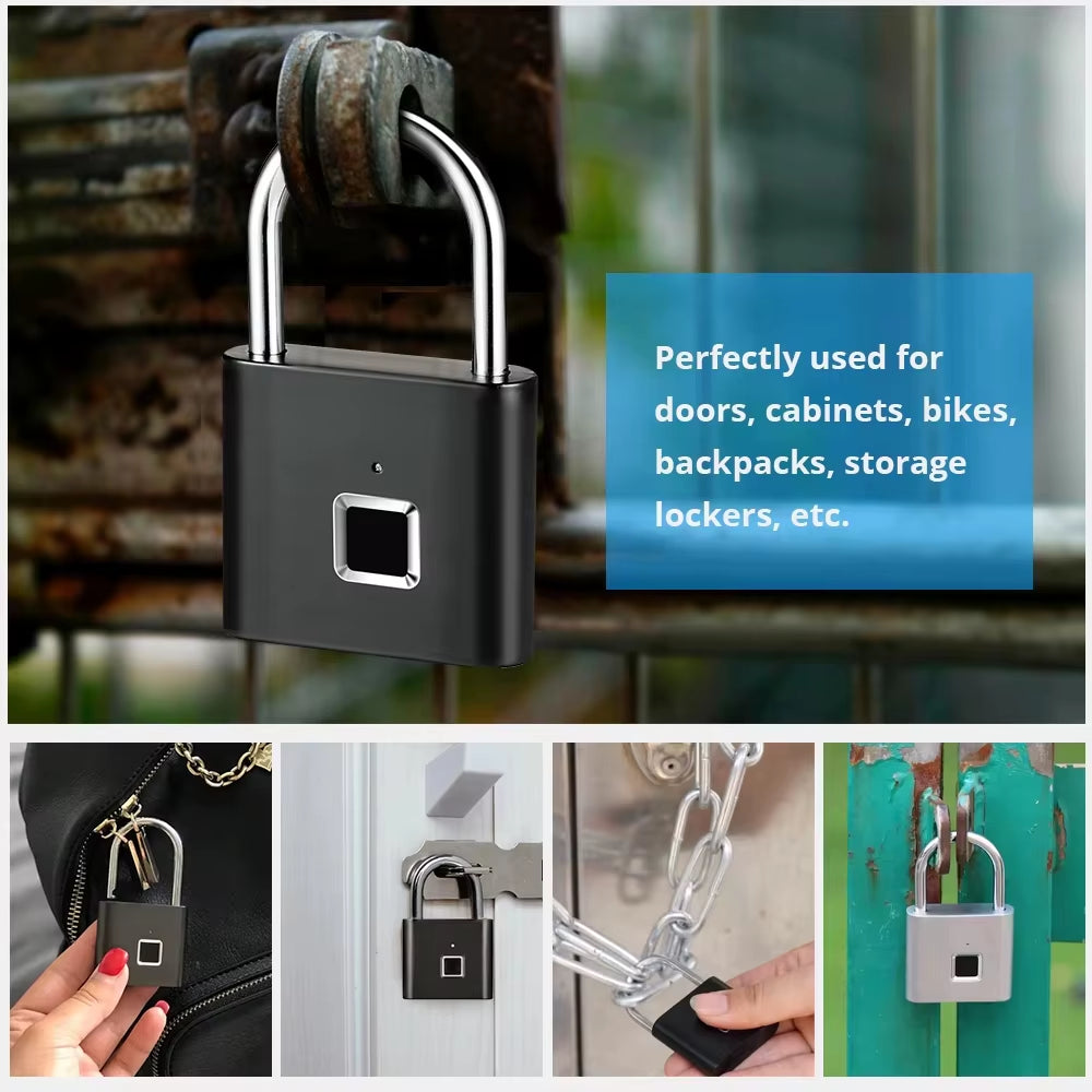 Keyless USB Rechargeable Fingerprint Lock Smart Home Padlock Waterproof Door Lock Quick Unlock Portable Anti-Theft Padlock