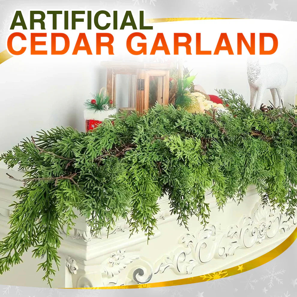 ❄️🎄Oveallgo® Artificial Cedar Garland🇺🇸Green Pine Garland for Table, Mantel, Wall – Perfect for Indoor & Outdoor Christmas Decorations