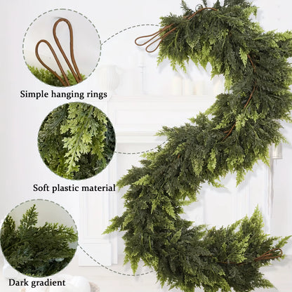 Artifical Dense Christmas Vines Wreath Fake Norfolk Cedar Wreath Christmas Rattan Garland Fireplaces Table Porch Xmas Decoration