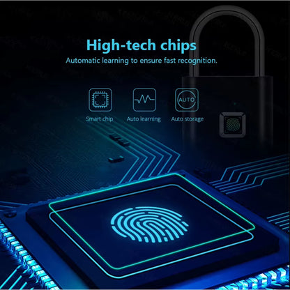 Keyless USB Rechargeable Fingerprint Lock Smart Home Padlock Waterproof Door Lock Quick Unlock Portable Anti-Theft Padlock