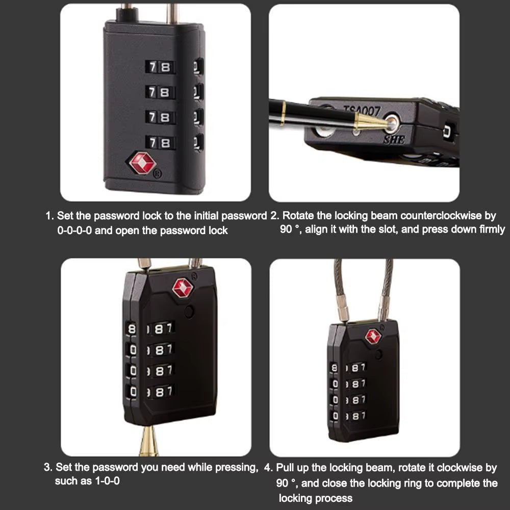 Portable Padlock TSA 4 Dial Digit Customs Lock Combination Lock Anti-Theft Lock Safely Code Lock Luggage Lock Protect Security